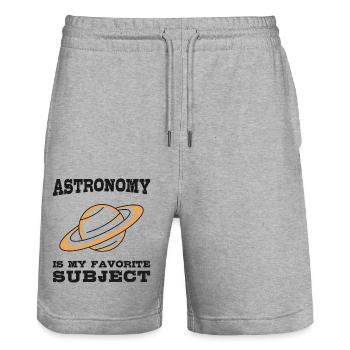 L’astronomie est mon sujet de prédilection, la planète Saturne - Short de jogging bio TRAINER Stanley/Stella unisexe - gris chiné - Devant - Nik (191cm) & Marisol (170cm)