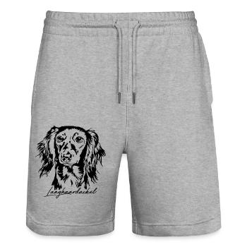 Langhaardackel Portrait Hunde Hund Wilsigns - Stanley/Stella Unisex Bio Joggingshorts Trainer  - Grau meliert - Vorne - Nik (191cm) & Marisol (170cm)