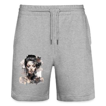 Tattoo Artist 1 - Stanley/Stella Trainer Unisex Organic Jogging Shorts - heather grey - Front - Nik (191cm) & Marisol (170cm)