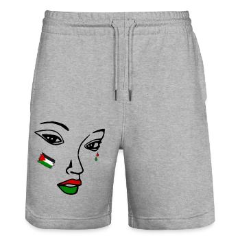 Free palestine women face - Stanley/Stella Trainer Unisex Organic Jogging Shorts - heather grey - Front - Nik (191cm) & Marisol (170cm)