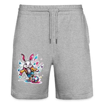 Fußball Hase / Tier / Fußball / Tor / Sport - Stanley/Stella Unisex Bio Joggingshorts Trainer  - Grau meliert - Vorne - Nik (191cm) & Marisol (170cm)