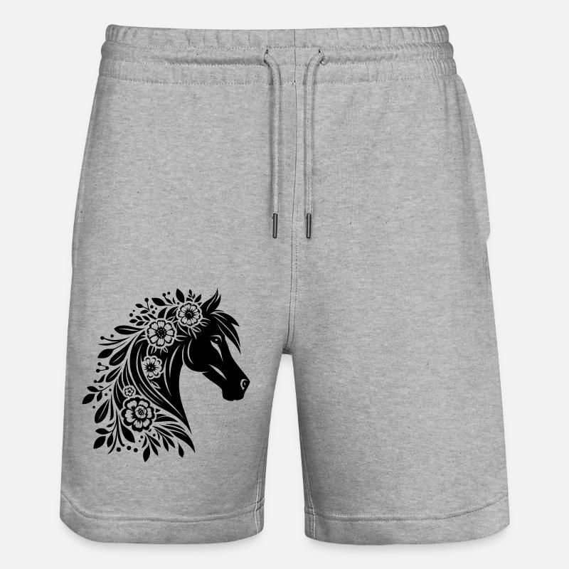 Pferdekopf Blumen - Stanley/Stella Unisex Bio Joggingshorts Trainer  - Grau meliert