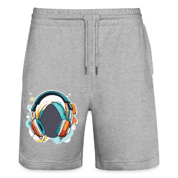 Headphones / Audio / Music / Sound / Studio / Cool - Stanley/Stella Trainer Unisex Organic Jogging Shorts - heather grey - Front - Nik (191cm) & Marisol (170cm)