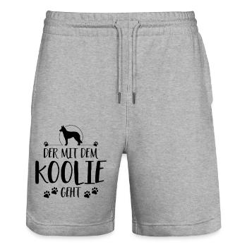 Der mit Koolie geht Hunde Hund Wilsigns - Stanley/Stella Unisex Bio Joggingshorts Trainer  - Grau meliert - Vorne - Nik (191cm) & Marisol (170cm)