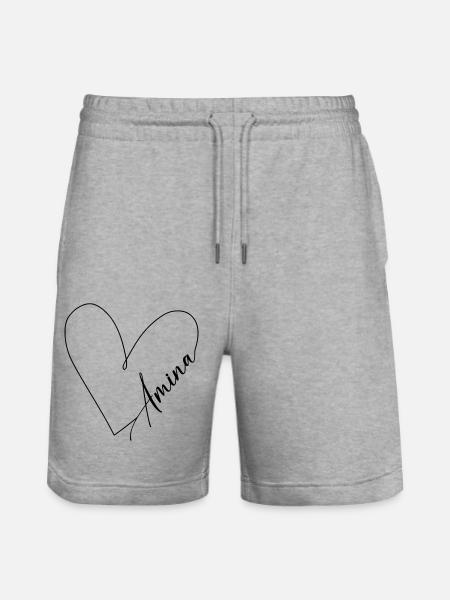 Amina Name Herzlinie - Stanley/Stella Unisex Bio Joggingshorts Trainer  - Grau meliert