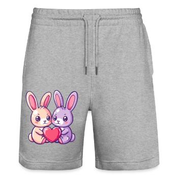 Bunny Couple In Love Easter Valentine's Day - Stanley/Stella Trainer Unisex Organic Jogging Shorts - heather grey - Front - Nik (191cm) & Marisol (170cm)
