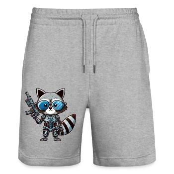 Cooler Waschbär Cyborg - Stanley/Stella Unisex Bio Joggingshorts Trainer  - Grau meliert - Vorne - Nik (191cm) & Marisol (170cm)