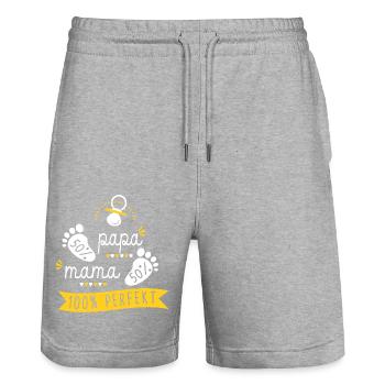 Baby Geburt Schwangerschaft Schwangerschaft Perfekt - Stanley/Stella Unisex Bio Joggingshorts Trainer  - Grau meliert - Vorne - Nik (191cm) & Marisol (170cm)