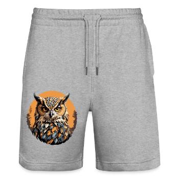 Proud Eagle Owl Big Owl for Owl Friends - Stanley/Stella Trainer Unisex Organic Jogging Shorts - heather grey - Front - Nik (191cm) & Marisol (170cm)