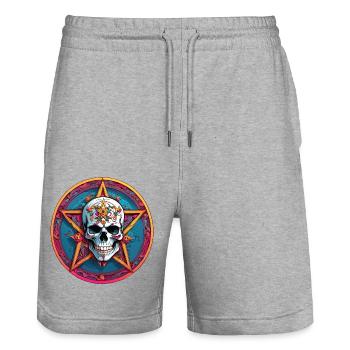 Crâne avec capuche colorée avec éléments décoratifs - Short de jogging bio TRAINER Stanley/Stella unisexe - gris chiné - Devant - Nik (191cm) & Marisol (170cm)
