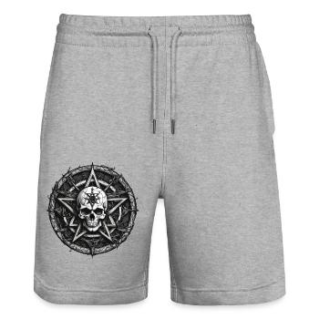 Skull with pentagram in gothic style - Stanley/Stella Trainer Unisex Organic Jogging Shorts - heather grey - Front - Nik (191cm) & Marisol (170cm)