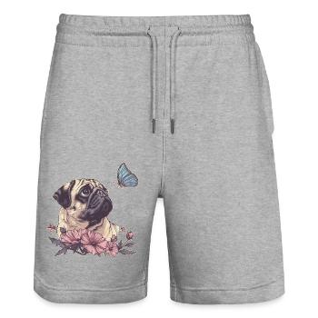 Mops und Schmetterling - Stanley/Stella Unisex Bio Joggingshorts Trainer  - Grau meliert - Vorne - Nik (191cm) & Marisol (170cm)