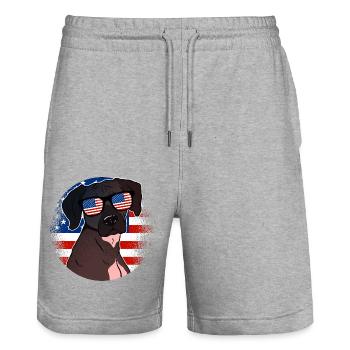 America - Stanley/Stella Trainer Unisex Organic Jogging Shorts - heather grey - Front - Nik (191cm) & Marisol (170cm)