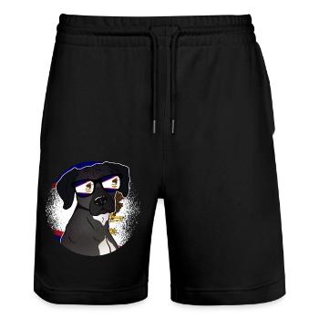 American Samoa - Stanley/Stella Trainer Unisex Organic Jogging Shorts - black - Front - Nik (191cm) & Marisol (170cm)