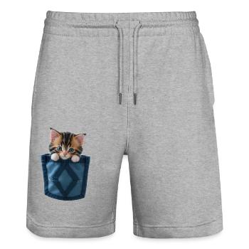 Chat dans un sac chaton mignon - Short de jogging bio TRAINER Stanley/Stella unisexe - gris chiné - Devant - Nik (191cm) & Marisol (170cm)