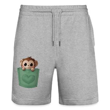 Little Monkey in PocketHeart Green - Stanley/Stella Trainer Unisex Organic Jogging Shorts - heather grey - Front - Nik (191cm) & Marisol (170cm)