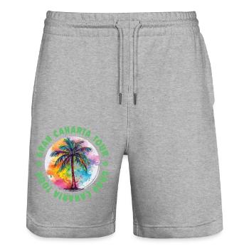 Gran Canaria Tour Holiday Plame Colorful - Stanley/Stella Trainer Unisex Organic Jogging Shorts - heather grey - Front - Nik (191cm) & Marisol (170cm)
