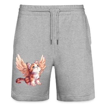 Cute Cat Angel Comic Design - Stanley/Stella Trainer Unisex Organic Jogging Shorts - heather grey - Front - Nik (191cm) & Marisol (170cm)