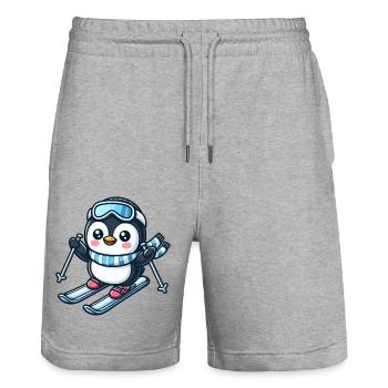 Pinguin Skifahrer Wintersport Abenteuer - Stanley/Stella Unisex Bio Joggingshorts Trainer  - Grau meliert - Vorne - Nik (191cm) & Marisol (170cm)