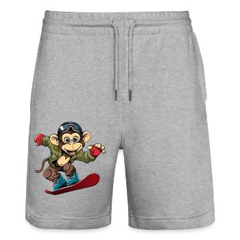Affe Schimpanse Snowboarder Wintersport Urlaub - Stanley/Stella Unisex Bio Joggingshorts Trainer  - Grau meliert - Vorne - Nik (191cm) & Marisol (170cm)