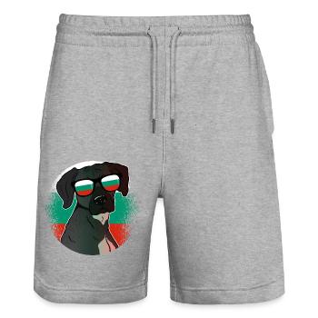 Bulgaria - Stanley/Stella Trainer Unisex Organic Jogging Shorts - heather grey - Front - Nik (191cm) & Marisol (170cm)