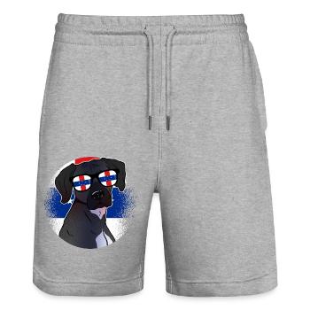 Netherlands Antilles - Stanley/Stella Trainer Unisex Organic Jogging Shorts - heather grey - Front - Nik (191cm) & Marisol (170cm)
