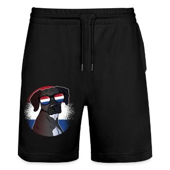 Netherlands - Stanley/Stella Trainer Unisex Organic Jogging Shorts - black - Front - Nik (191cm) & Marisol (170cm)