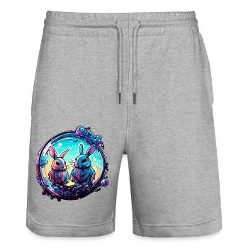 Tier in Seifenblase / kindlich / niedlich / Hase - Stanley/Stella Unisex Bio Joggingshorts Trainer  - Grau meliert - Vorne - Nik (191cm) & Marisol (170cm)