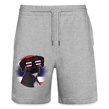 Thailand - Stanley/Stella Trainer Unisex Organic Jogging Shorts - heather grey - Front - Nik (191cm) & Marisol (170cm)