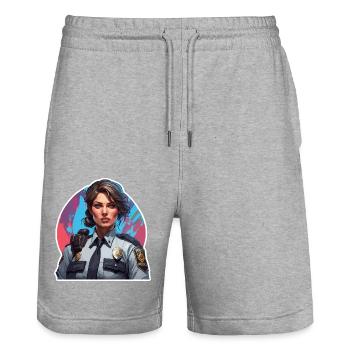 Police / Operations / Profession / Job / Emergency Forces - Stanley/Stella Trainer Unisex Organic Jogging Shorts - heather grey - Front - Nik (191cm) & Marisol (170cm)