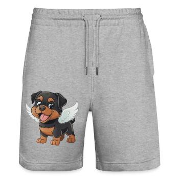 Dessin animé mignon d’ange Rottweiler - Short de jogging bio TRAINER Stanley/Stella unisexe - gris chiné - Devant - Nik (191cm) & Marisol (170cm)
