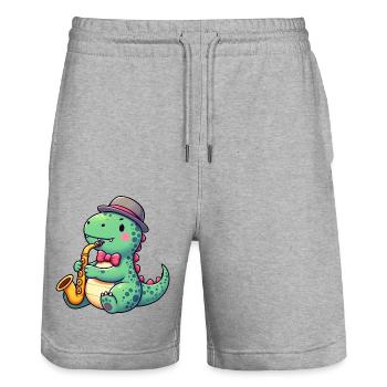 T-Rex Dino Saxofonist Jazz - Stanley/Stella Unisex Bio Joggingshorts Trainer  - Grau meliert - Vorne - Nik (191cm) & Marisol (170cm)