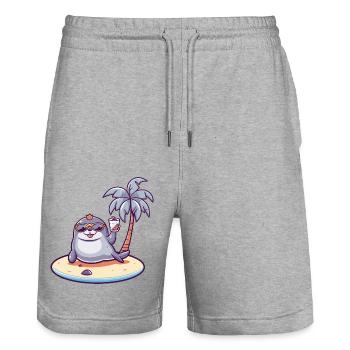 Seal Summer Beach Vacation - Stanley/Stella Trainer Unisex Organic Jogging Shorts - heather grey - Front - Nik (191cm) & Marisol (170cm)