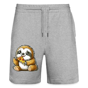 Cute Sloth Enjoys Pizza Cartoon - Stanley/Stella Trainer Unisex Organic Jogging Shorts - heather grey - Front - Nik (191cm) & Marisol (170cm)