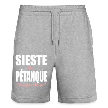 Pétanque drôle sieste ou petanque pourquoi choisir - Short de jogging bio TRAINER Stanley/Stella unisexe - gris chiné - Devant - Nik (191cm) & Marisol (170cm)