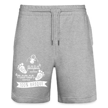 bebe naissance 100 % basque grossesse enceinte - Short de jogging bio TRAINER Stanley/Stella unisexe - gris chiné - Devant - Nik (191cm) & Marisol (170cm)