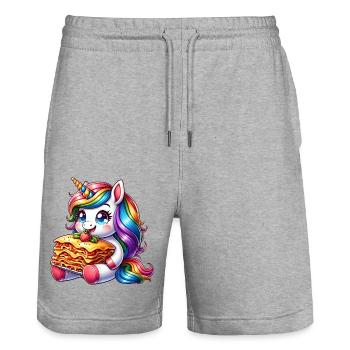La licorne aime les lasagnes italiennes - Short de jogging bio TRAINER Stanley/Stella unisexe - gris chiné - Devant - Nik (191cm) & Marisol (170cm)