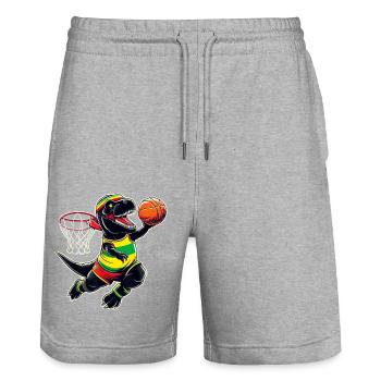 T-rex Dunking A Basketball Juneteenth Dinosaur - Stanley/Stella Trainer Unisex Organic Jogging Shorts - heather grey - Front - Nik (191cm) & Marisol (170cm)