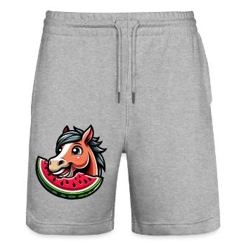 Cheval mignon avec des fruits d’été au melon - Short de jogging bio TRAINER Stanley/Stella unisexe - gris chiné - Devant - Nik (191cm) & Marisol (170cm)