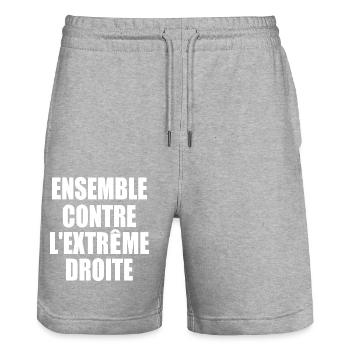 Together against the far right - Stanley/Stella Trainer Unisex Organic Jogging Shorts - heather grey - Front - Nik (191cm) & Marisol (170cm)