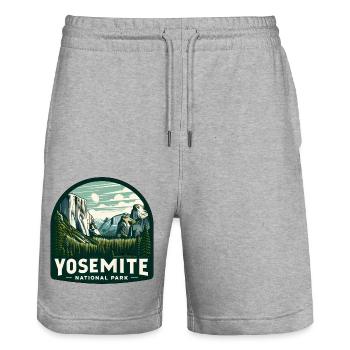 Parc national de Yosemite Montagne Paysage Nature - Short de jogging bio TRAINER Stanley/Stella unisexe - gris chiné - Devant - Nik (191cm) & Marisol (170cm)