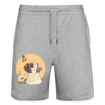 Mops mit Schmetterling - Stanley/Stella Unisex Bio Joggingshorts Trainer  - Grau meliert - Vorne - Nik (191cm) & Marisol (170cm)