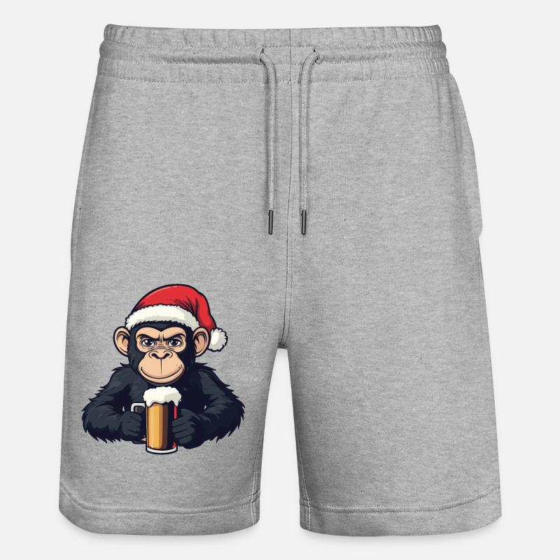 Affe Weihnachten Bier - Stanley/Stella Unisex Bio Joggingshorts Trainer  - Grau meliert
