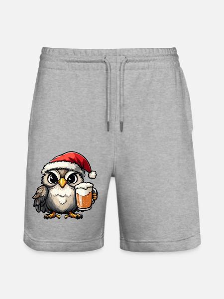 Eule Weihnachten Bier - Stanley/Stella Unisex Bio Joggingshorts Trainer - Grau meliert