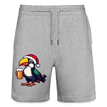 Toucan Bird Christmas Beer - Stanley/Stella Trainer Unisex Organic Jogging Shorts - heather grey - Front - Nik (191cm) & Marisol (170cm)