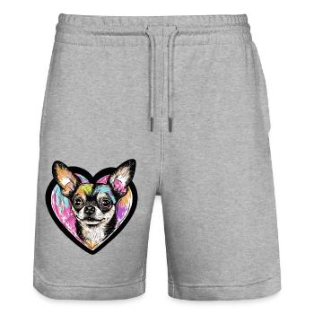 Chihuahua Chien Coeur Amour Chien - Short de jogging bio TRAINER Stanley/Stella unisexe - gris chiné - Devant - Nik (191cm) & Marisol (170cm)