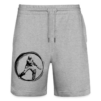 Cricket Mann Silhouette - Stanley/Stella Unisex Bio Joggingshorts Trainer  - Grau meliert - Vorne - Nik (191cm) & Marisol (170cm)