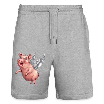 Whimsical Pig with Angel Wings Cartoon - Stanley/Stella Trainer Unisex Organic Jogging Shorts - heather grey - Front - Nik (191cm) & Marisol (170cm)