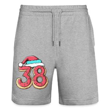Biscuit de Noël à 38 chiffres - Short de jogging bio TRAINER Stanley/Stella unisexe - gris chiné - Devant - Nik (191cm) & Marisol (170cm)