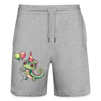 Chameleon Birthday Comic Cute - Stanley/Stella Trainer Unisex Organic Jogging Shorts - heather grey - Front - Nik (191cm) & Marisol (170cm)